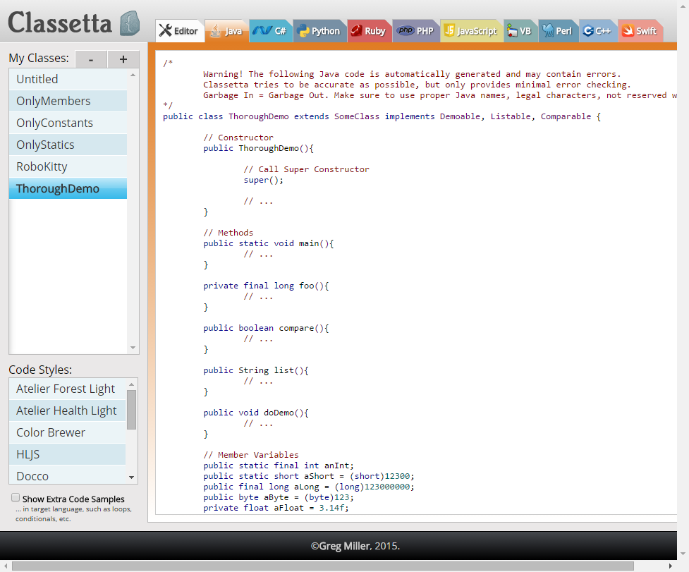 Classetta generated Java code based on the model class.